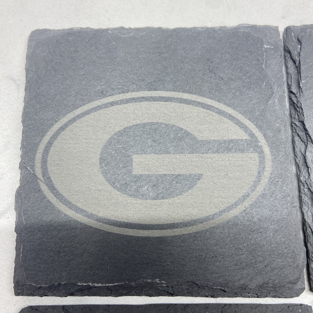 Set‎ of 4 Green Bay Packers - G Custom Laser Engraved Slate Coasters - Picture 2 of 2
